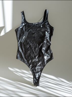 Fashion Nova Metallic Black Bodysuit with Tag